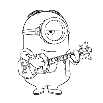 kleurplaat Minion Stuart speelt gitaar