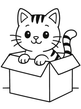 kleurplaat poes in doos