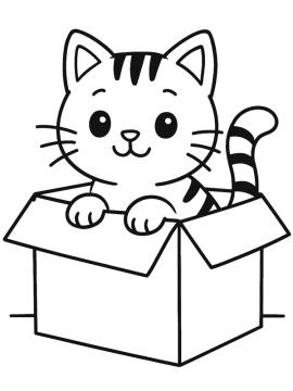 kleurplaat poes in doos