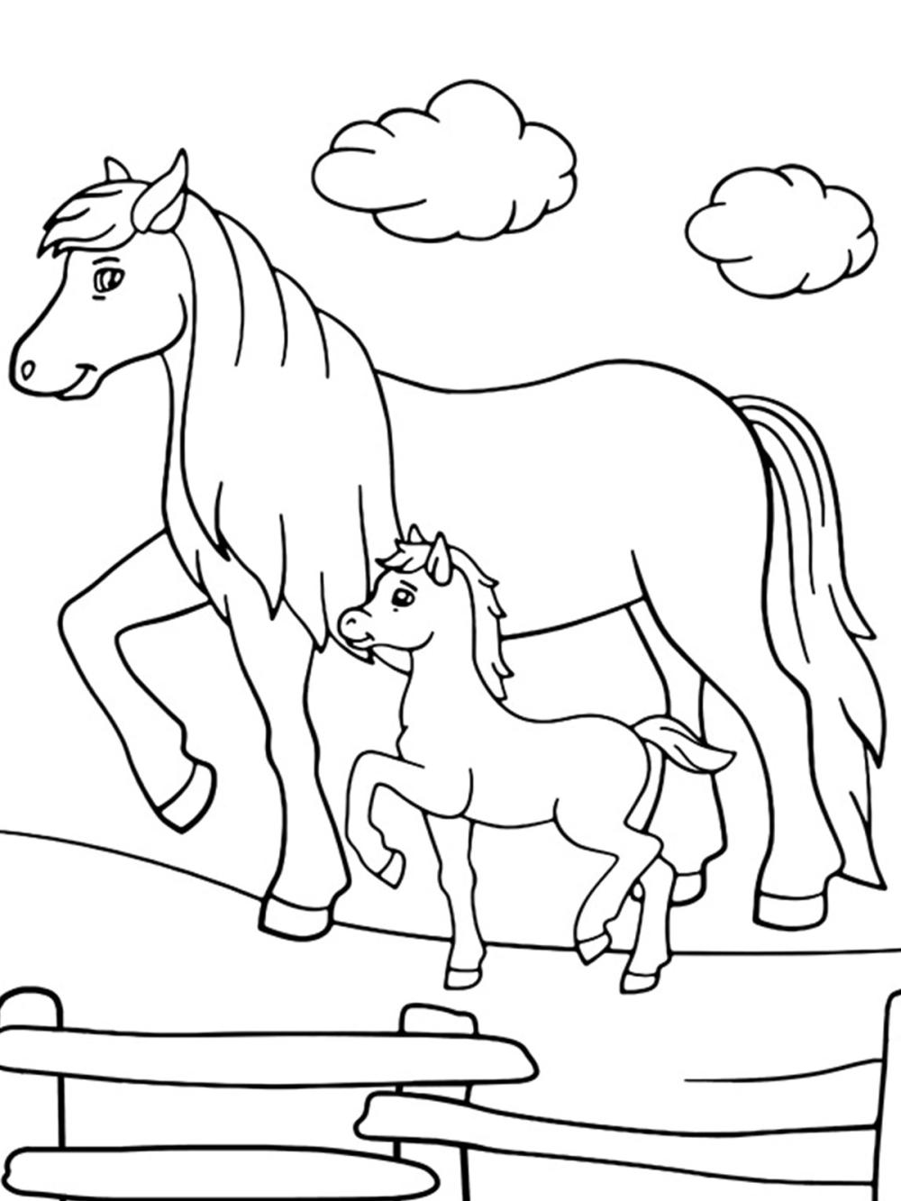 kleurplaat paard en veulen