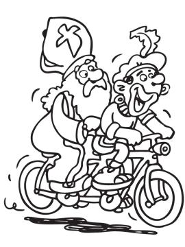 kleurplaat sinterklaas op een fiets