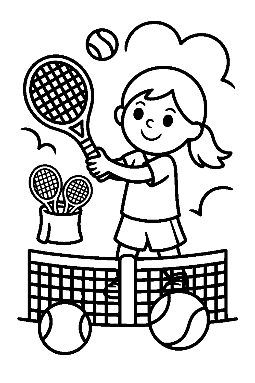meisje speelt tennis kleurplaat om gratis te printen