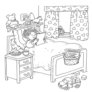 kleurplaat met griep in bed
