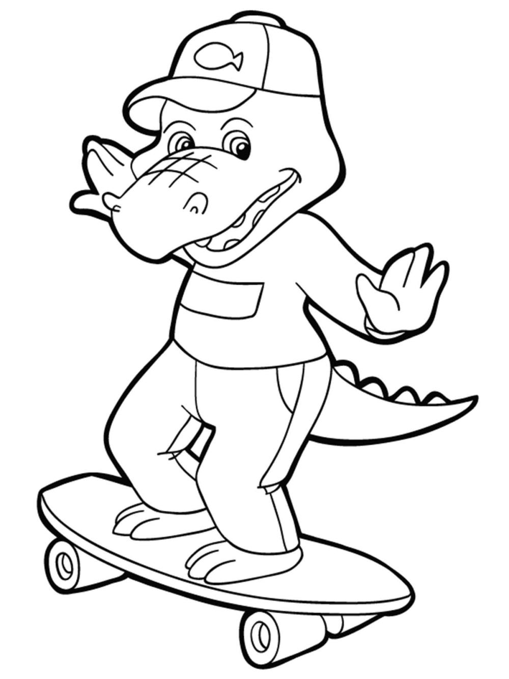 kleurplaat krokodil skateboard