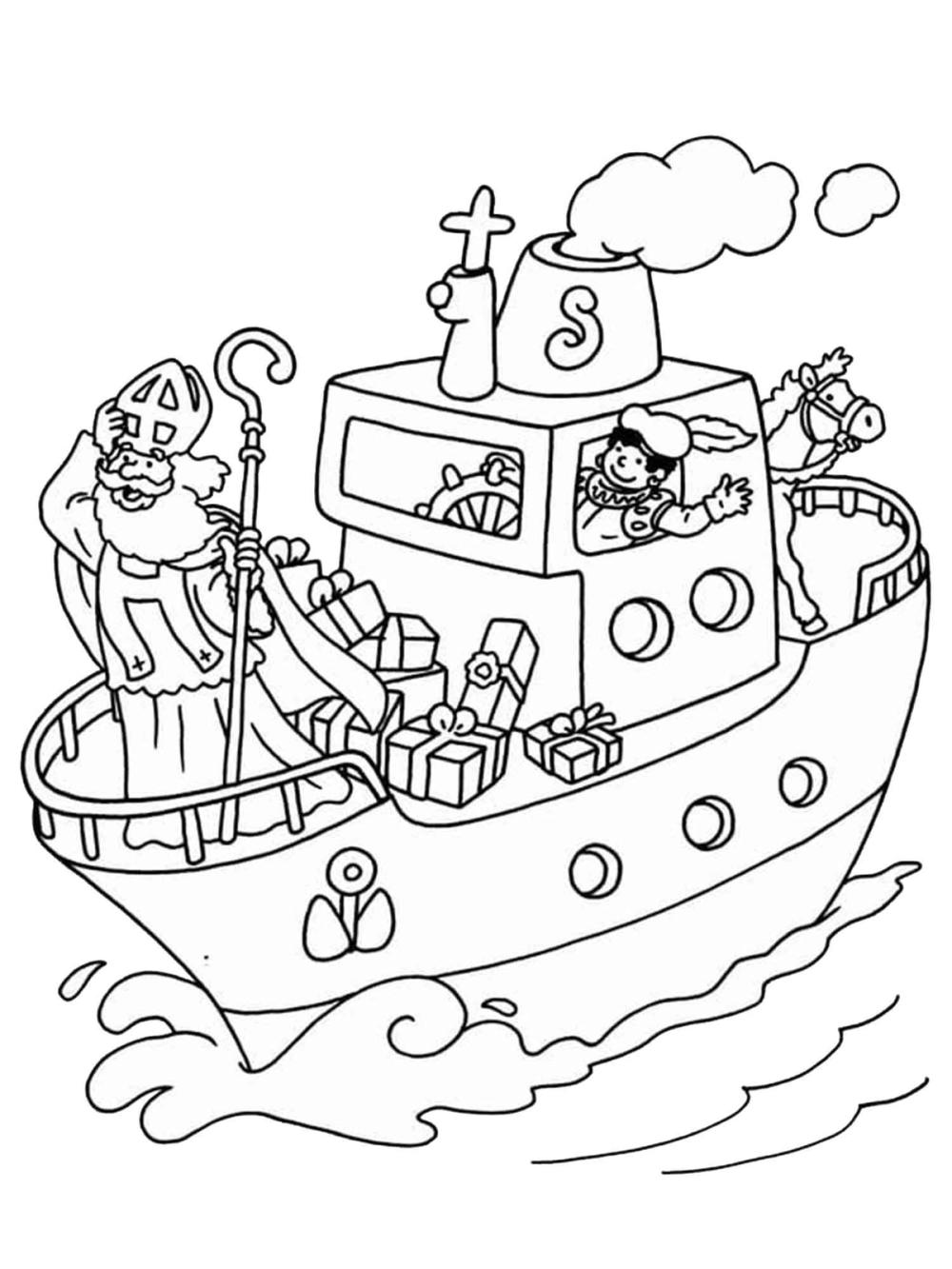 kleurplaat pakjesboot van sinterklaas