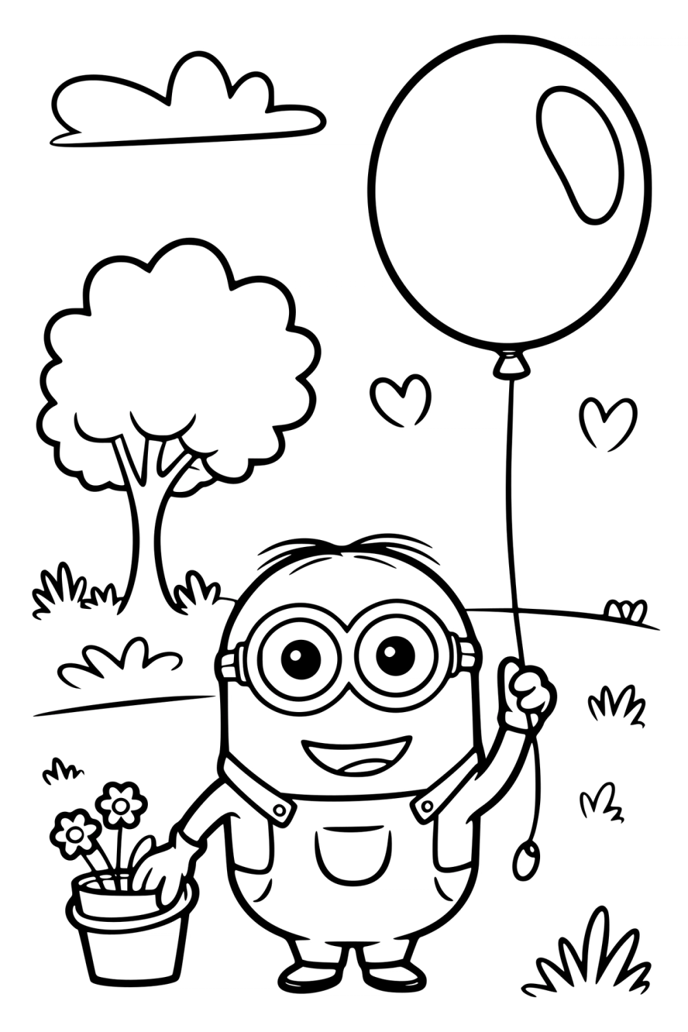 minion met ballon kleurplaat om gratis te printen