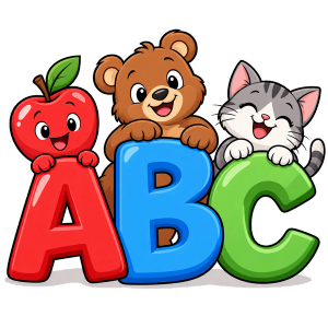 ABC letters met een appel, beer en kat
