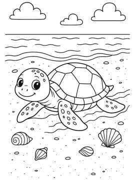 kleurplaat schildpad strand