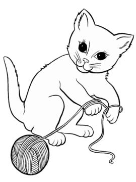 kleurplaat poes met bolletje wol