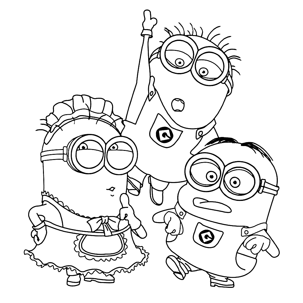 3 Minions op één kleurplaat