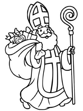 kleurplaat sinterklaas met staf en cadeautjes