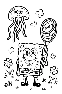 spongebob vangt kwallen kleurplaat om gratis te printen