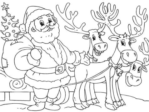 kerstman rendier slee kleurplaat