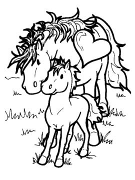 kleurplaat paard met veulen