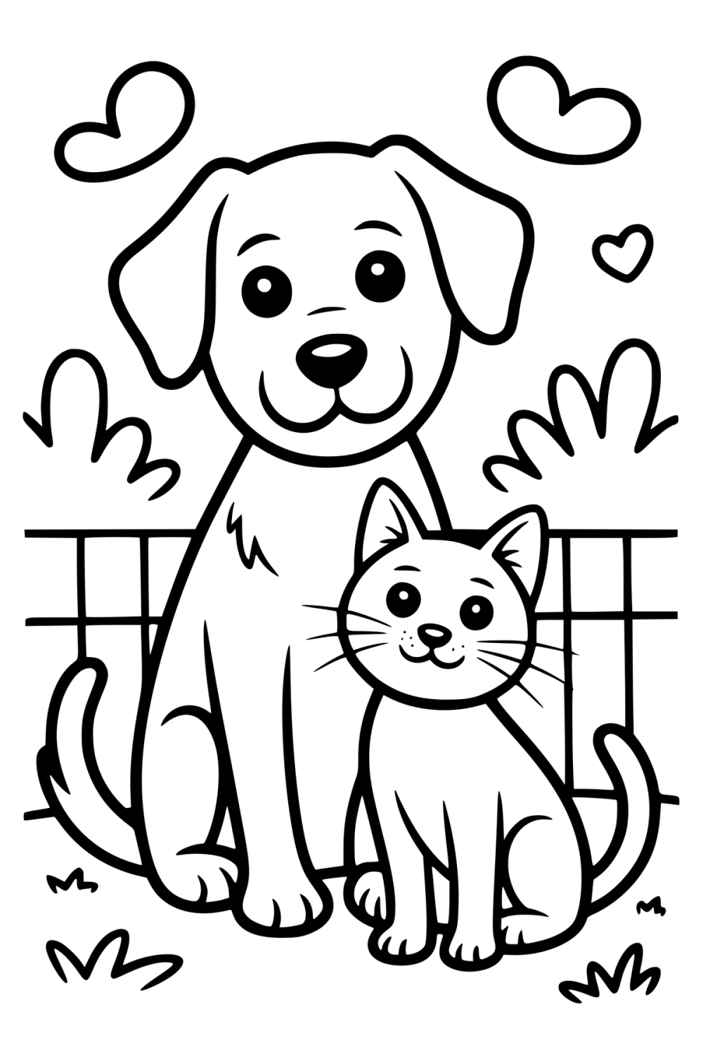 hond en kat kleurplaat om gratis te printen