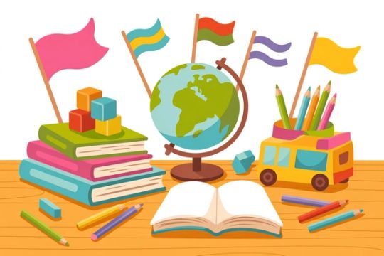 Leren met kleurplaten: cijfers, letters en vlaggen — illustratie