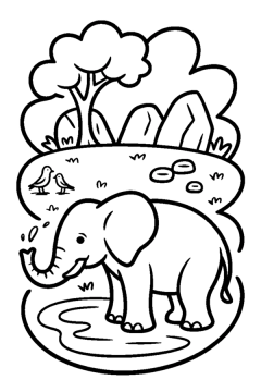 spelende olifant kleurplaat om gratis te printen