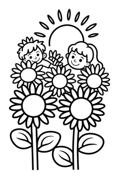 zonnebloemen plukken kleurplaat om gratis te printen