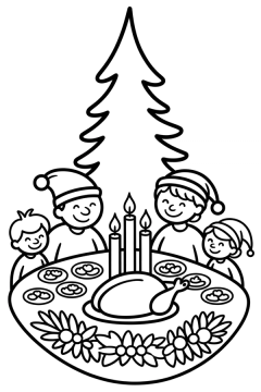 kerstdiner familie kleurplaat om gratis te printen