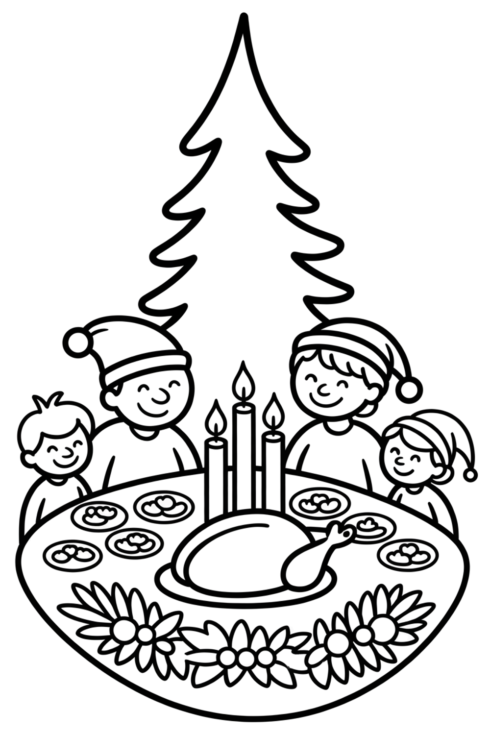 kerstdiner familie kleurplaat om gratis te printen