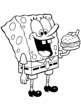 kleurplaat spongebob eet hamburger