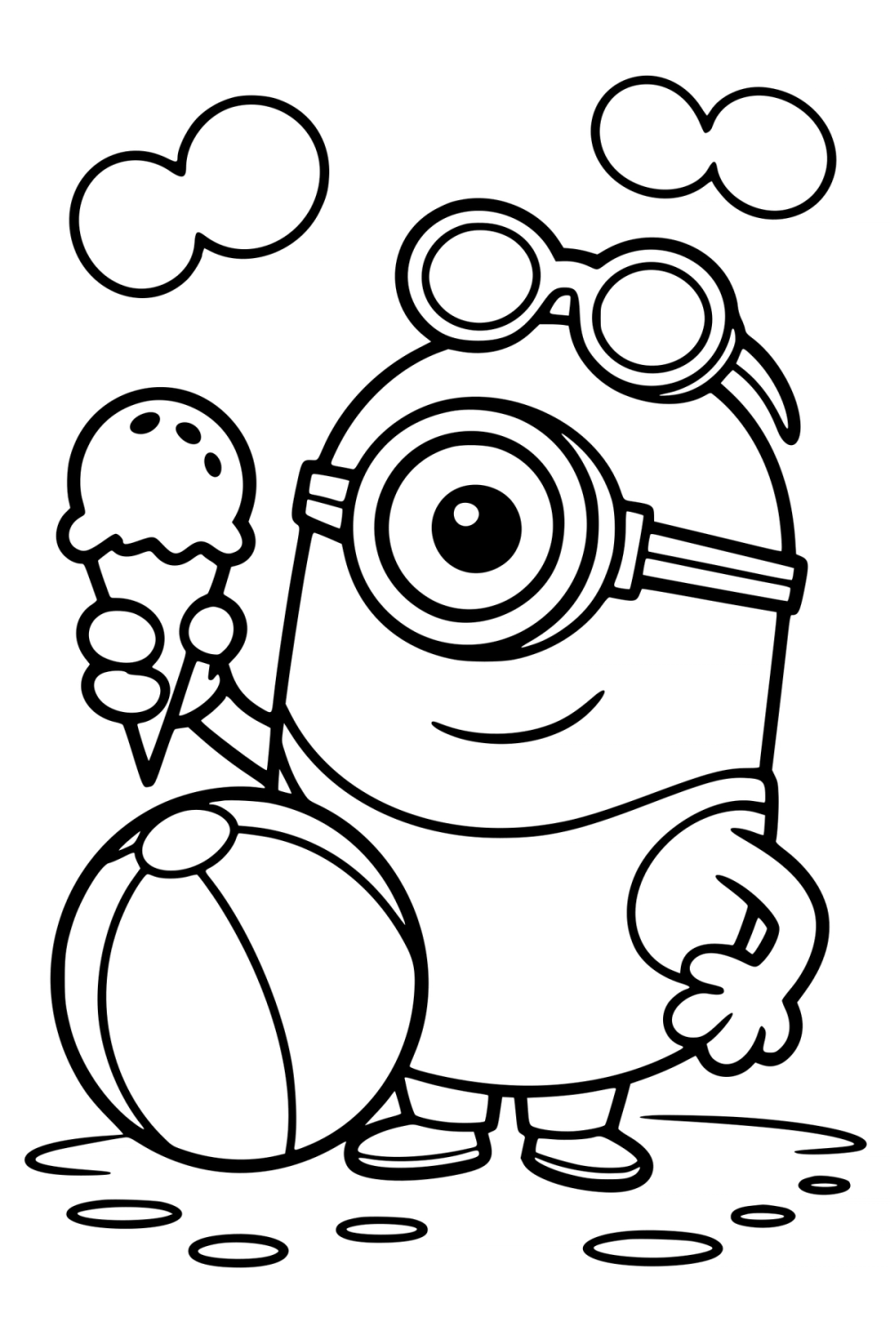 minion met ijsje kleurplaat om gratis te printen