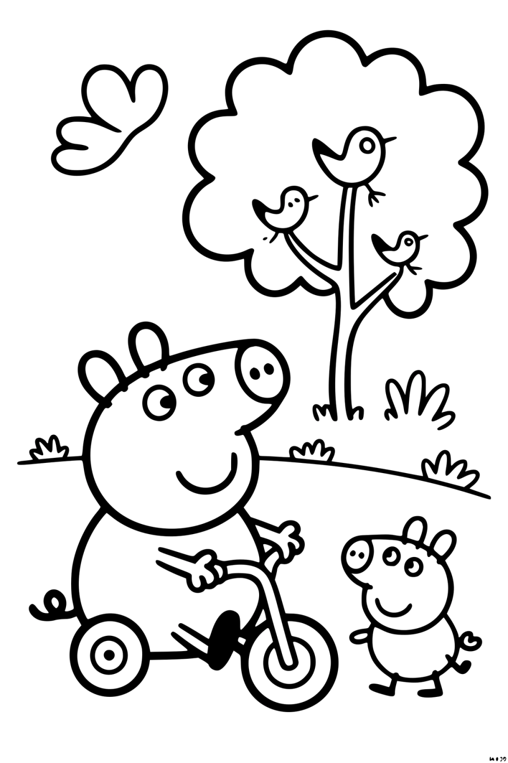 peppa pig fietst kleurplaat om gratis te printen