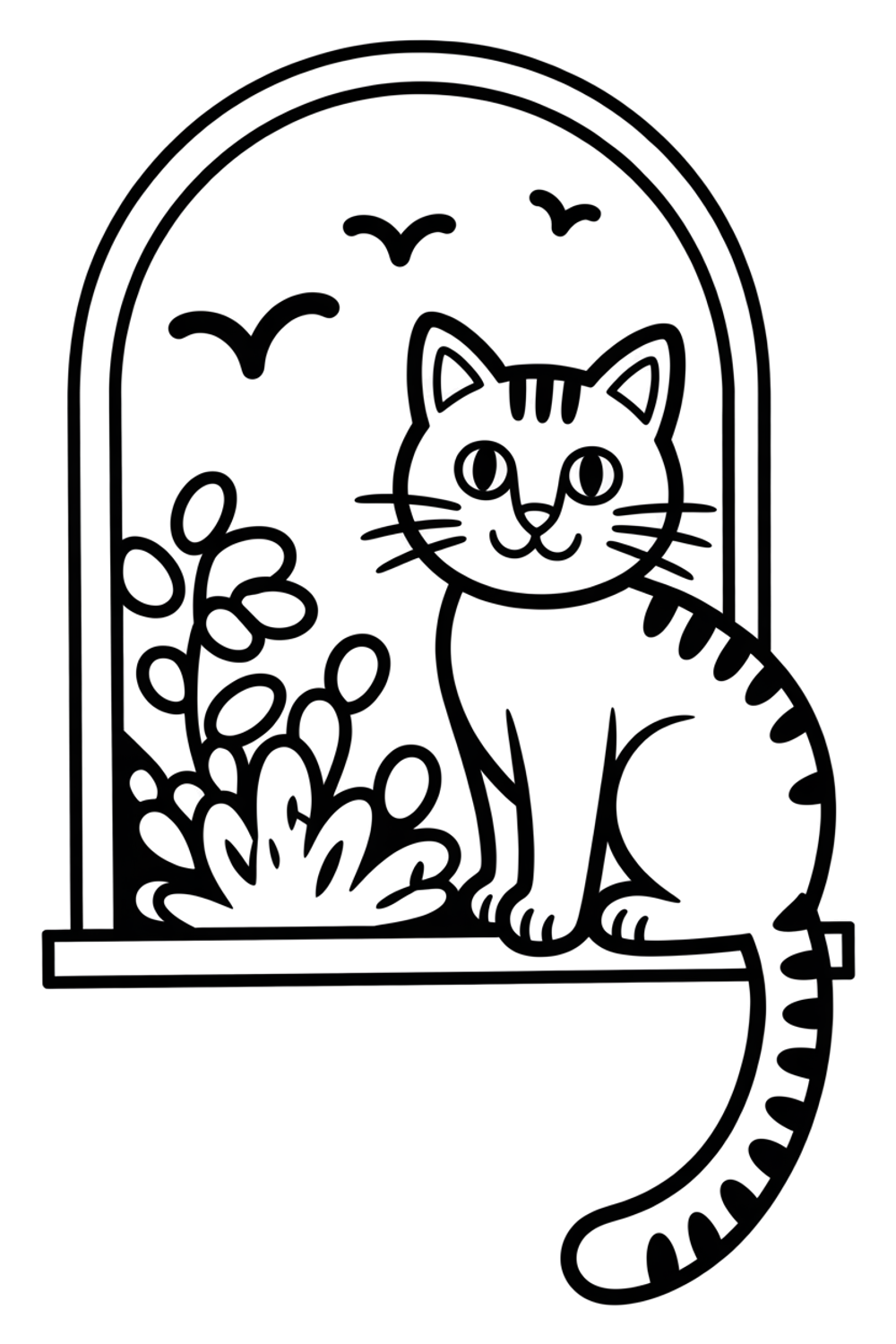 poes in vensterbank kleurplaat om gratis te printen