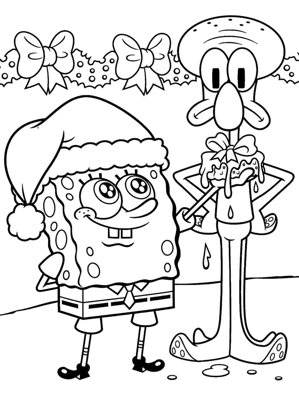 kleurplaat spongebob en octo vieren kerst