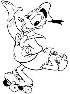 kleurplaat donald duck rolschaatsen
