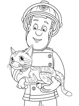 kleurplaat brandweerman sam red een kat