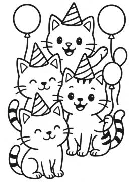 kleurplaat katten feestje