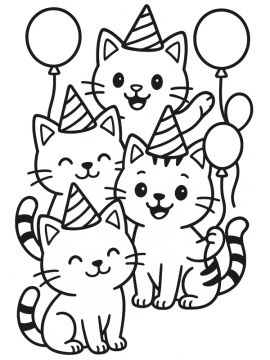 kleurplaat katten feestje