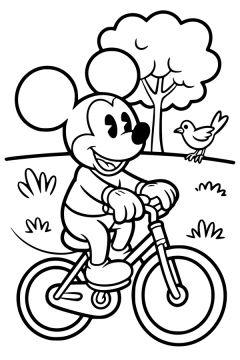 mickey mouse fietst kleurplaat om gratis te printen