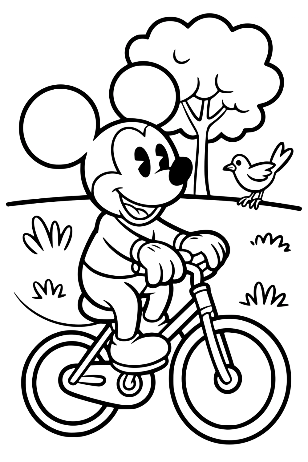 mickey mouse fietst kleurplaat om gratis te printen