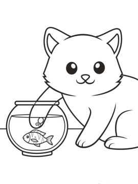 kleurplaat poes vangt vis