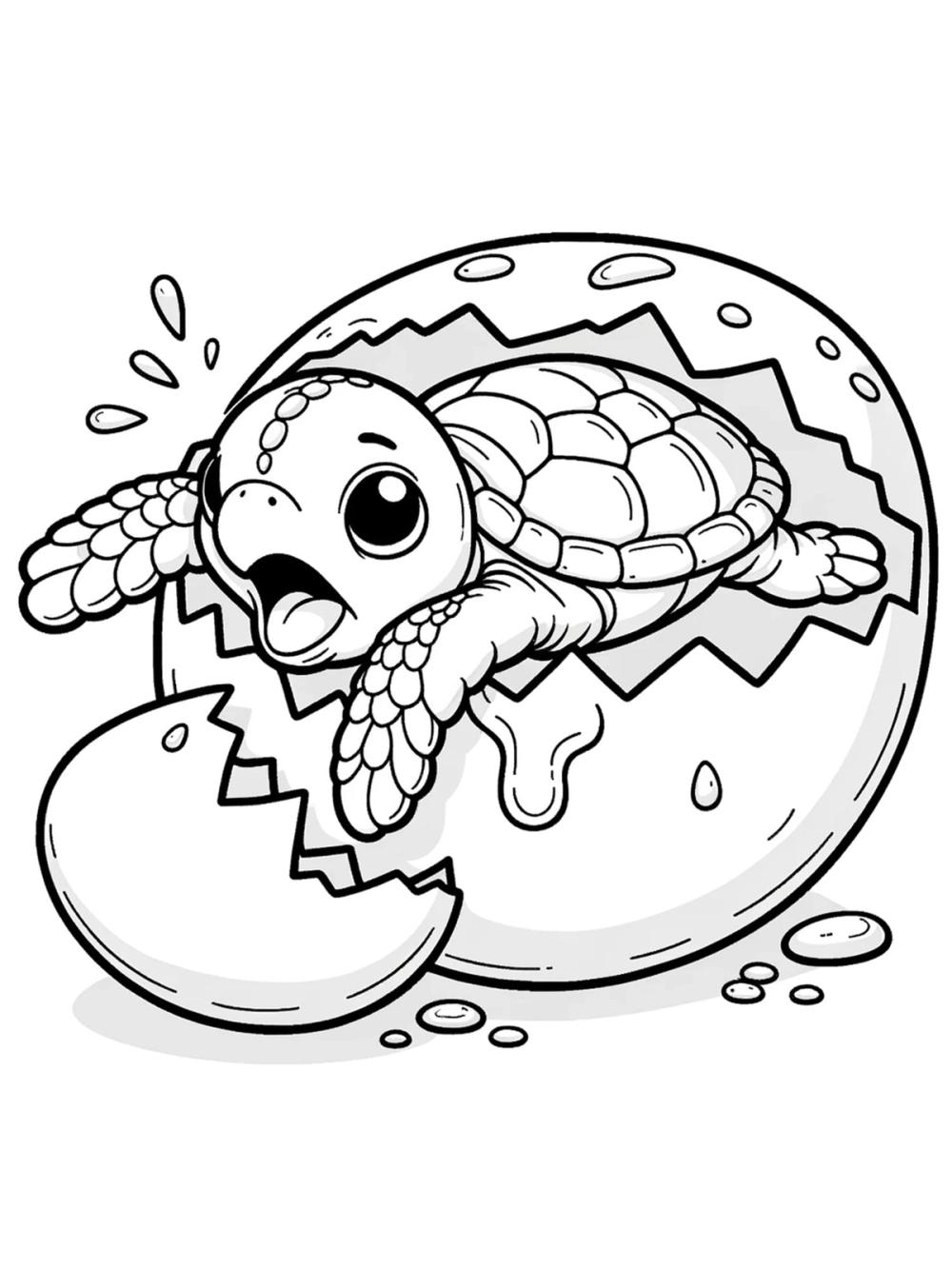 kleurplaat schildpad uit ei