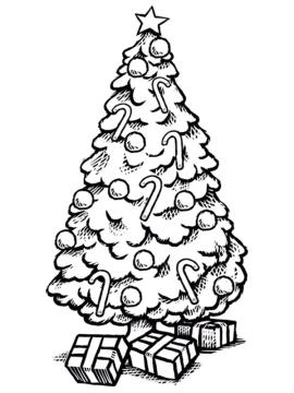 kleurplaat kerstboom met cadeautjes