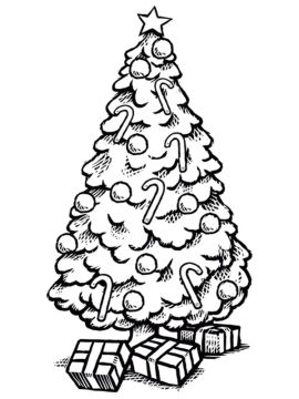 kleurplaat kerstboom met cadeautjes