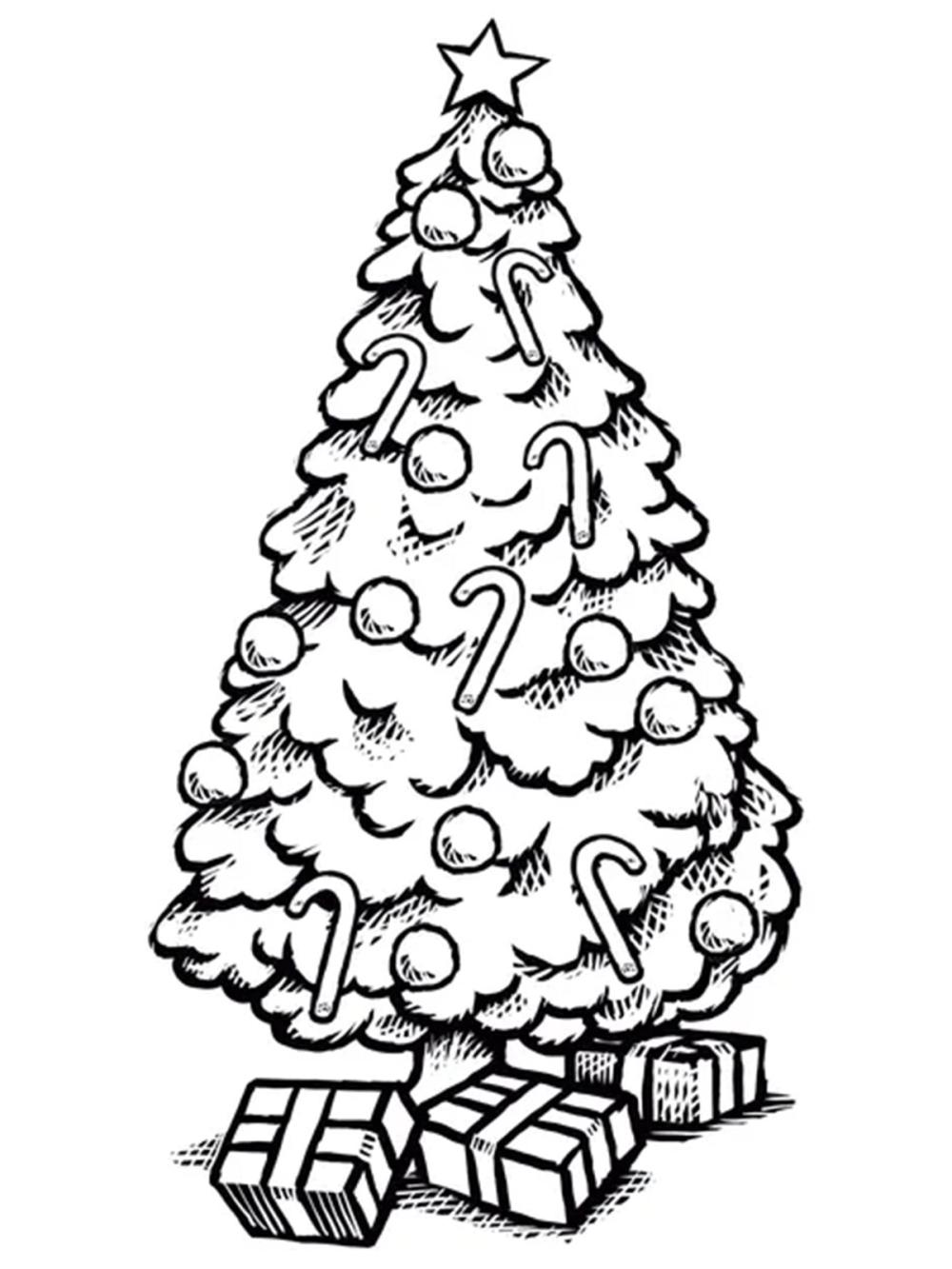 kleurplaat kerstboom met cadeautjes