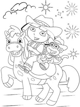 kleurplaat dora en boots op paard