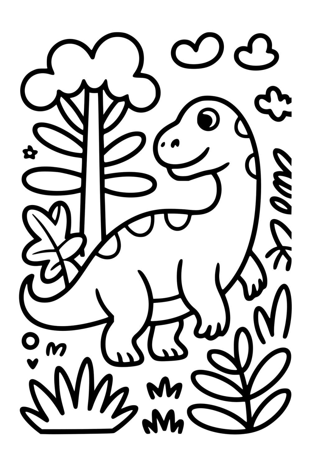 dino in jungle kleurplaat om gratis te printen