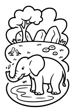spelende olifant kleurplaat om gratis te printen