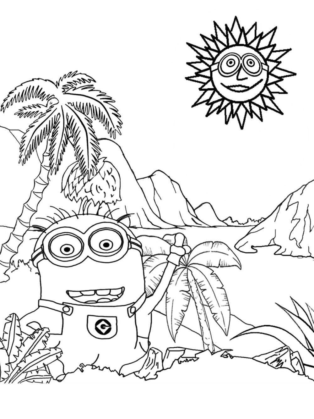 kleurplaat minion op vakantie