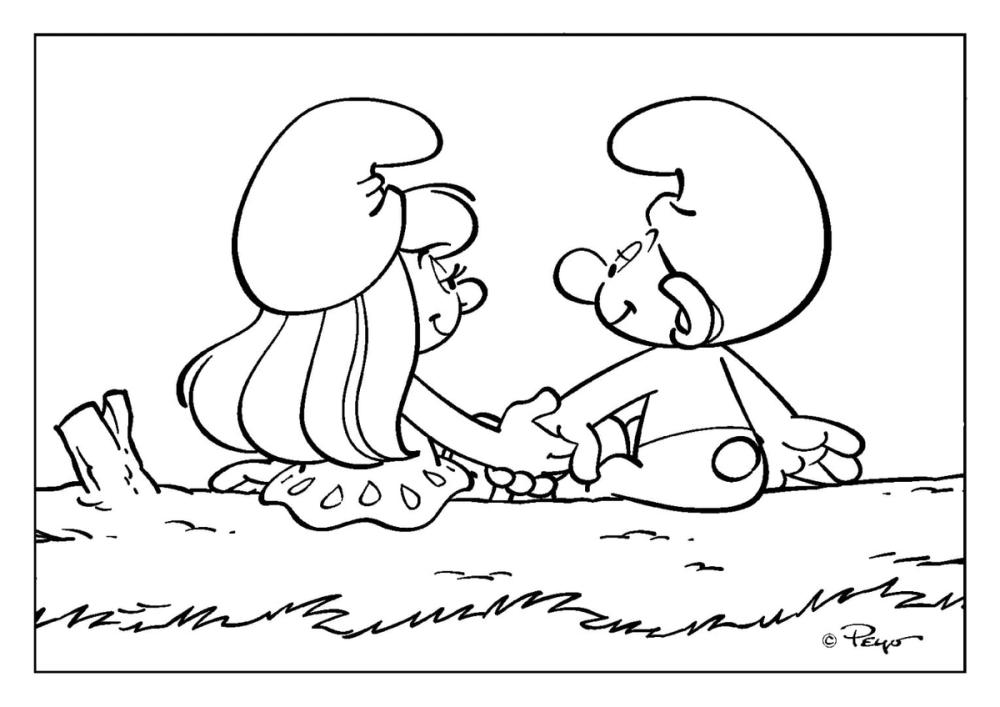 kleurplaat smurfen hand in hand