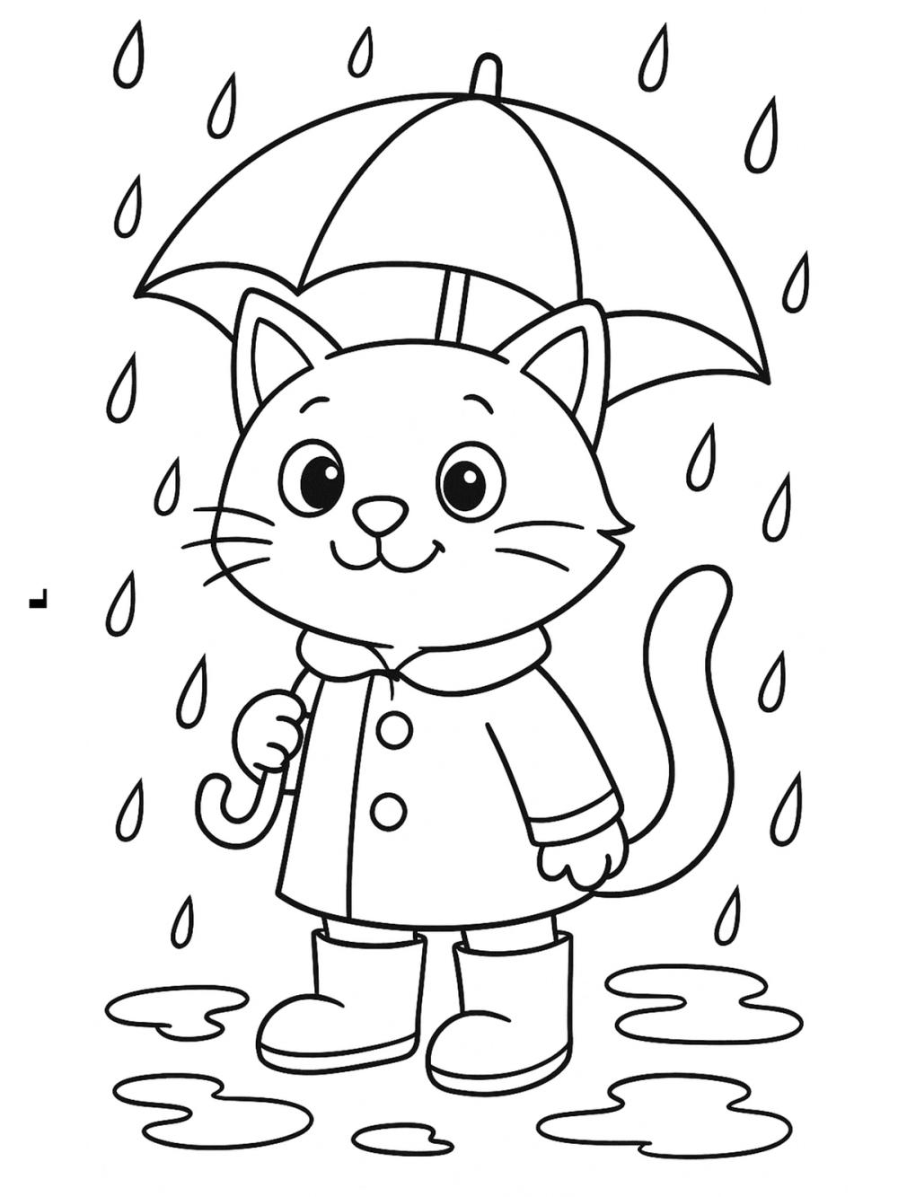 kleurplaat poes in regen