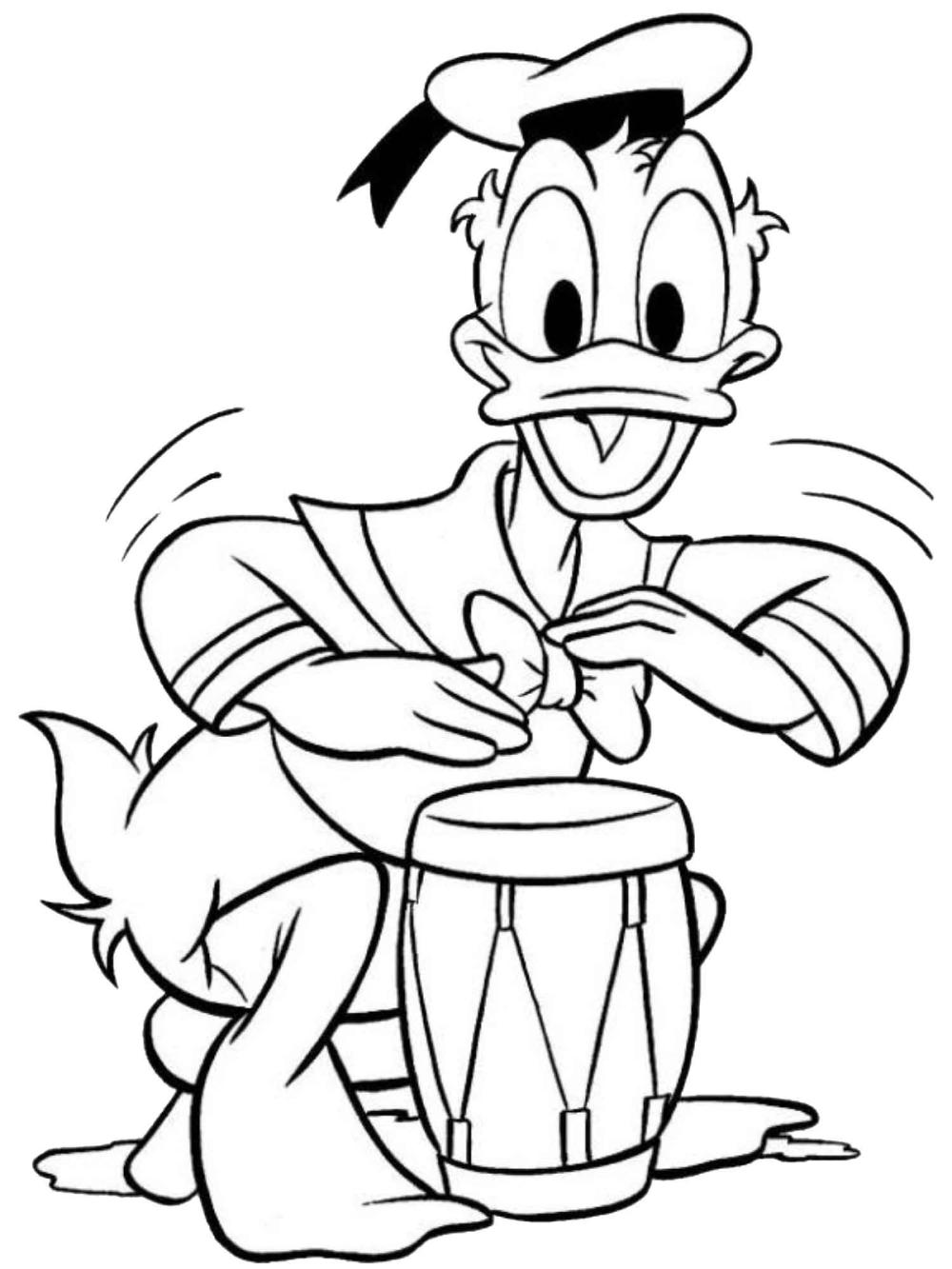 kleurplaat donald duck trommelen