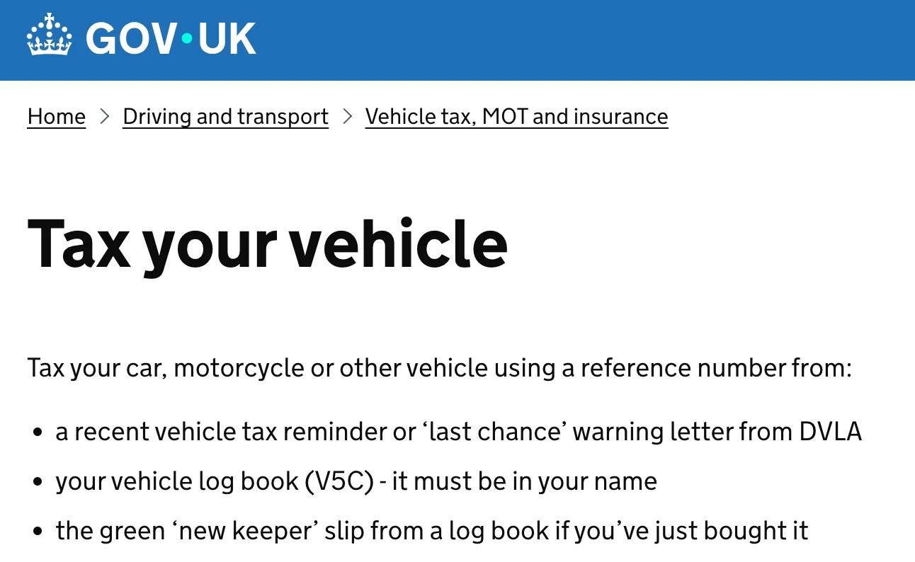 DVLA VED car tax payment system and vehicle excise duty information with AutoChain digital records