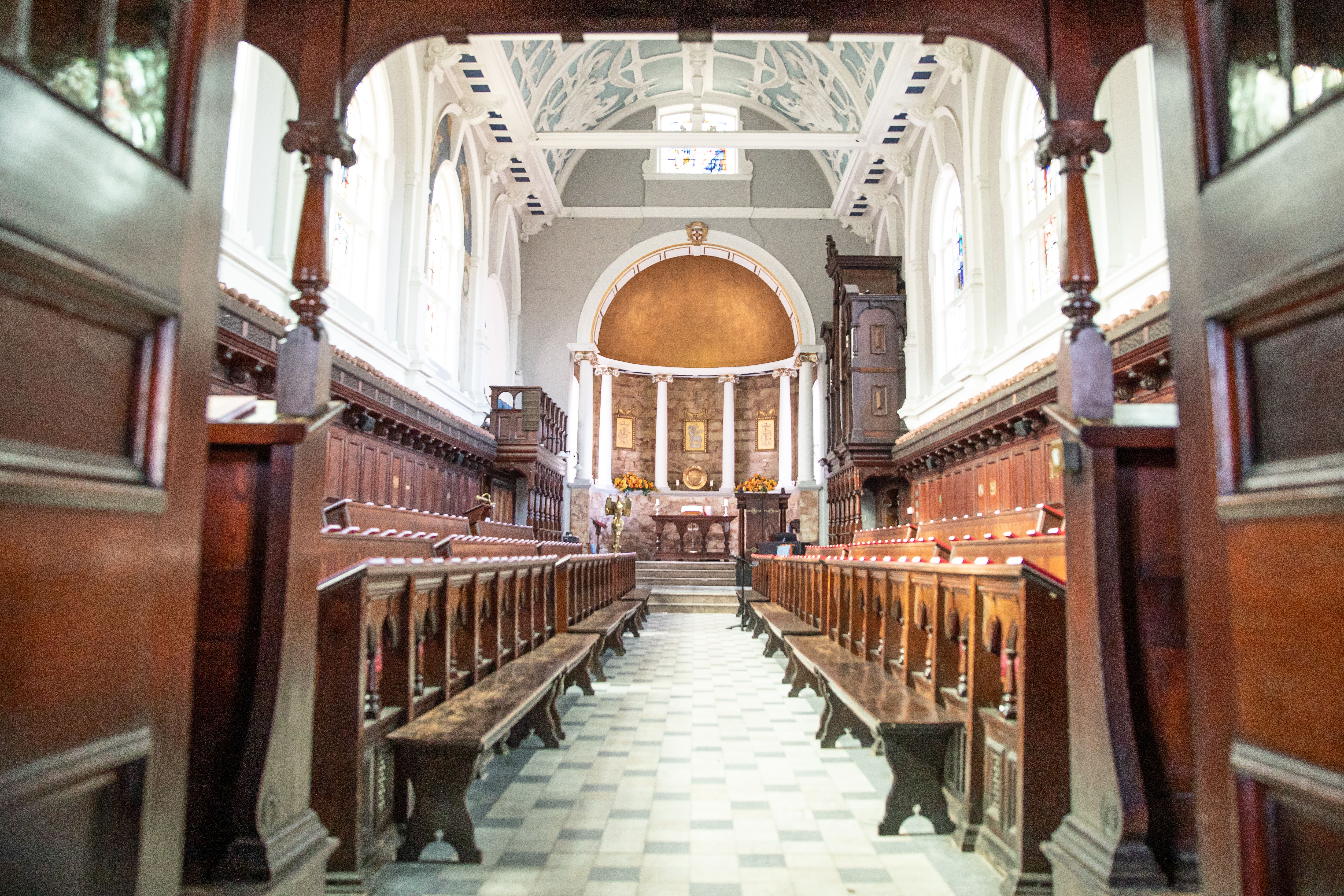 The inside of Mill Hill Chapel