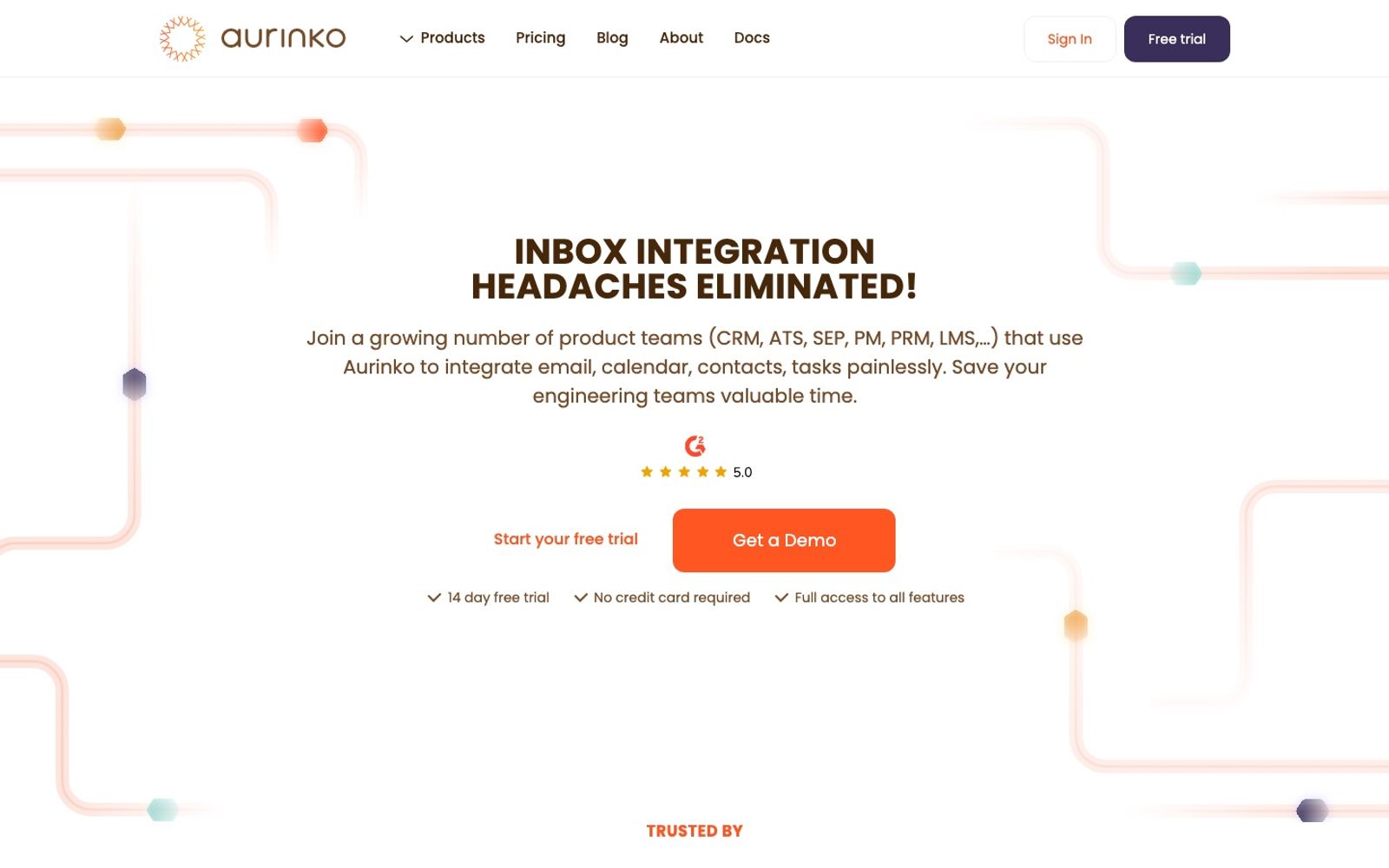 Aurinko homepage: unified email, calendar, and contacts integration API